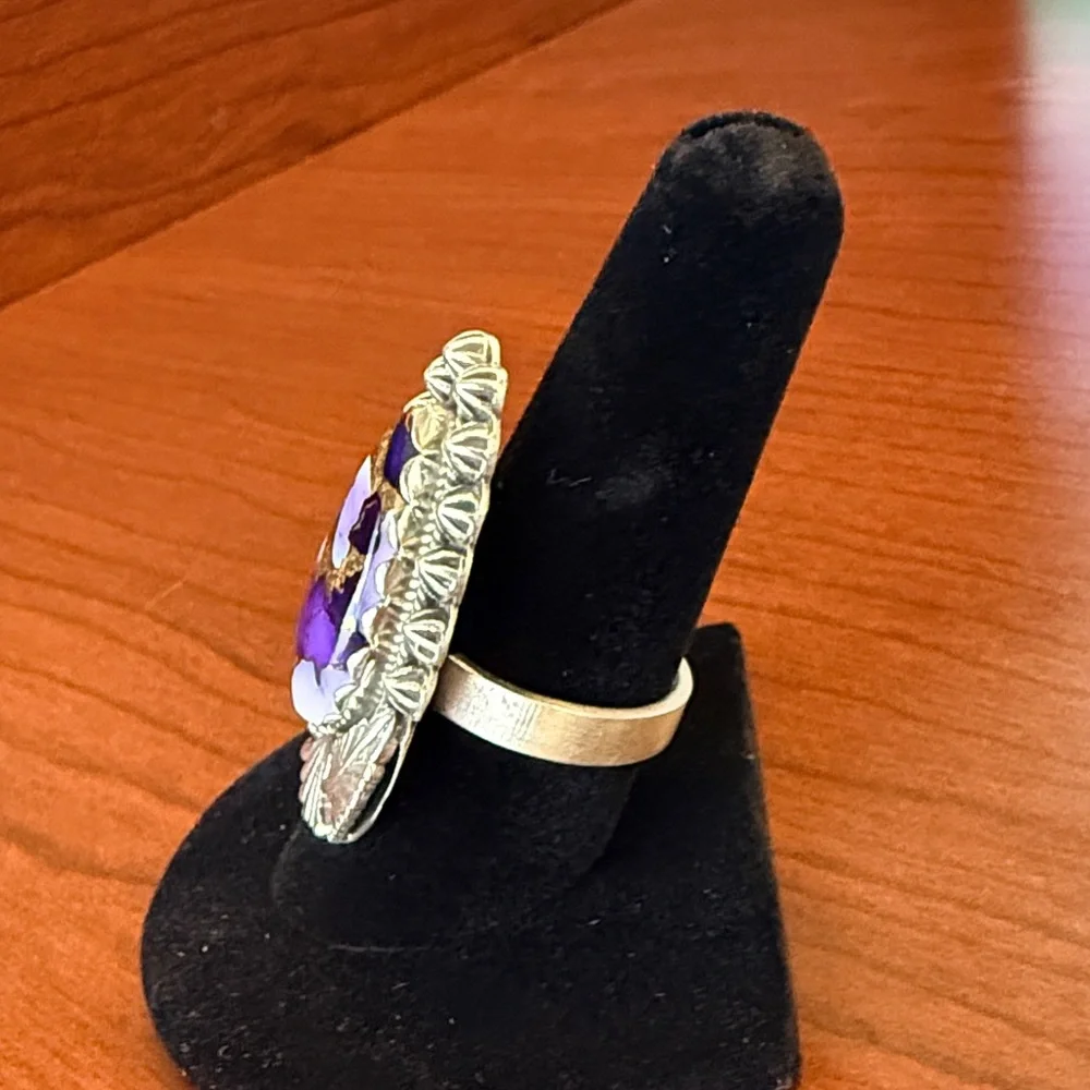 Purple Dahlia Turquoise & 925 Sterling Silver Teardrop Western Ring